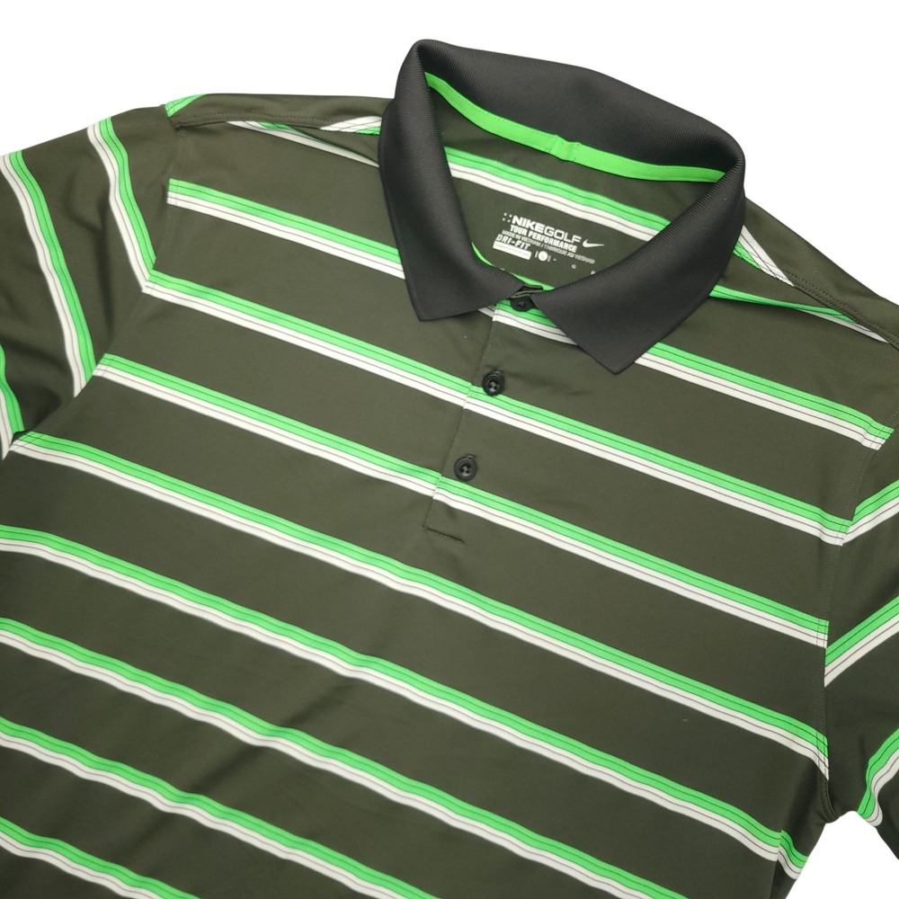 Nike Golf Tour‎ Performance Polo Shirt Mens XL Green Stripe Wuskowhan Dri-FIT